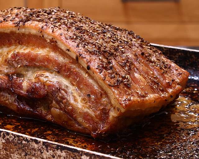 Hugh Fearnley Whittingstall’s slow roasted pork belly with fennel and coriander