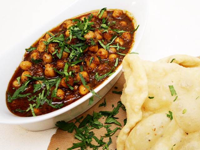 Chole, or cinnamon spiced chickpea vegetarian and vegan curry