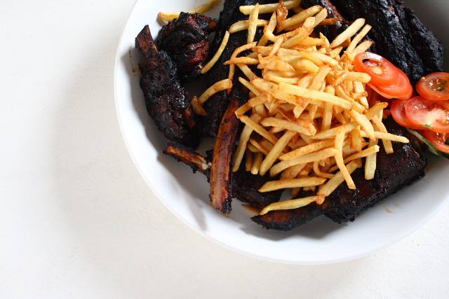 Slow-roast, char-grilled barbecue beef short ribs
